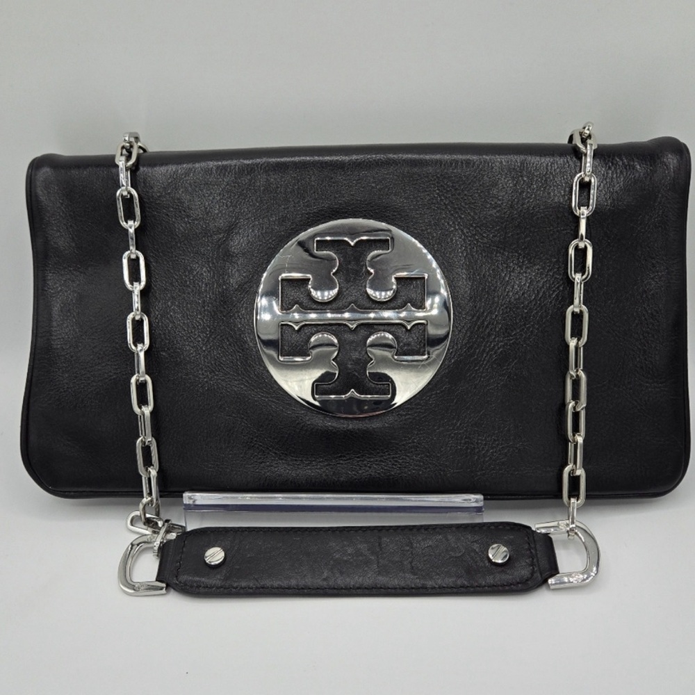 Burch black metallic leather Reva clutch
